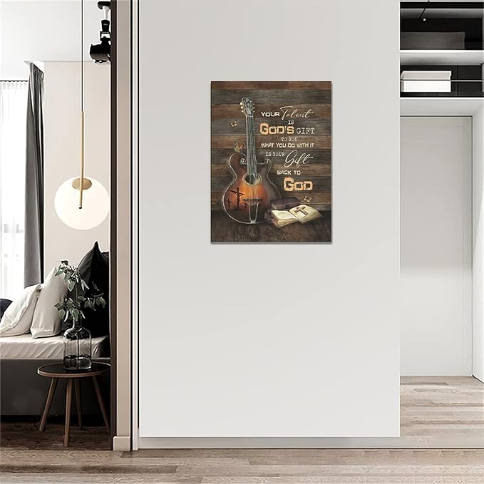 Christian Guitar Wall Art Rock Music Guitar Wall Decor Musical Pictures Artwork Inspirational Quotes Canvas Prints Music Room Decor For Music Studio Bedroom Living Room Bathroom Framed 12"x16"