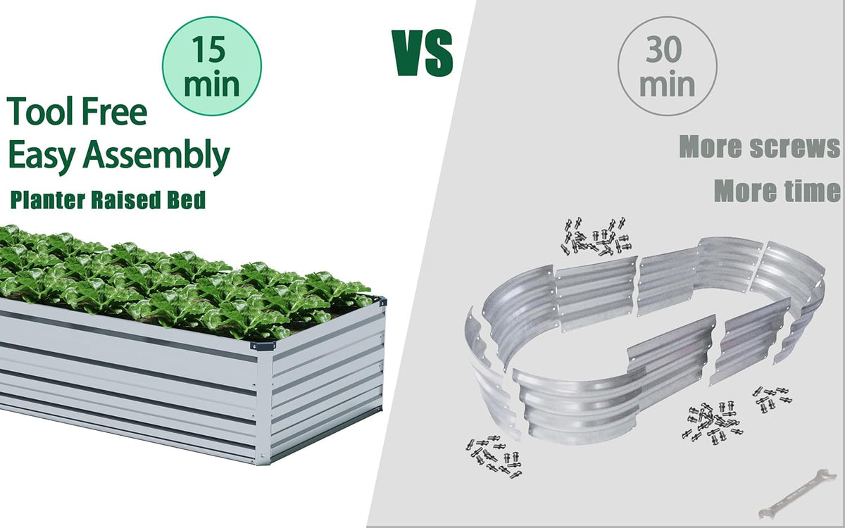 10×3×1FT(2PCS) Galvanized Raised Garden Bed Kit, Metal Planter Boxes，Large Outdoor Planters Garden for Planting Vegetables,Flowers,Herbs -Silver
