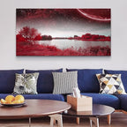 Print Artwork Wall Art Decor Poster For Living Room Red Tree Moon Starry Sky Red Landscape Painting Bathroom Wall Art For Bedroom Canvas Prints Picture Works Ready To Hang Office Home Decorations