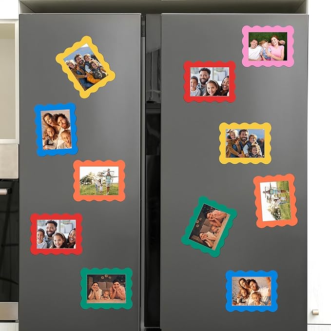Kingdder 12 Pcs Scalloped Magnetic Picture Frame for Refrigerator 4 x 6 Colorful Reusable Picture Frame Magnets Decorative Photo Holders for Fridge Home School Office Kitchen Locker Decor