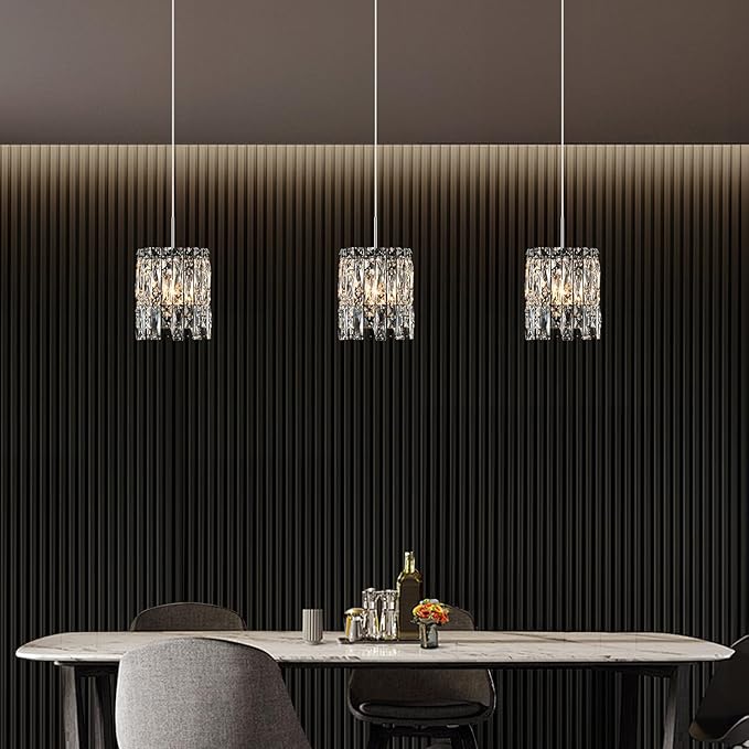 Modern K9 Crystal Pendant Lights Kitchen Island, Chrome Chandeliers for Dining Room Light Fixtures Over Table,Hanging Lighting for Kitchen Island Entryway Bathroom BedHead Chandelier