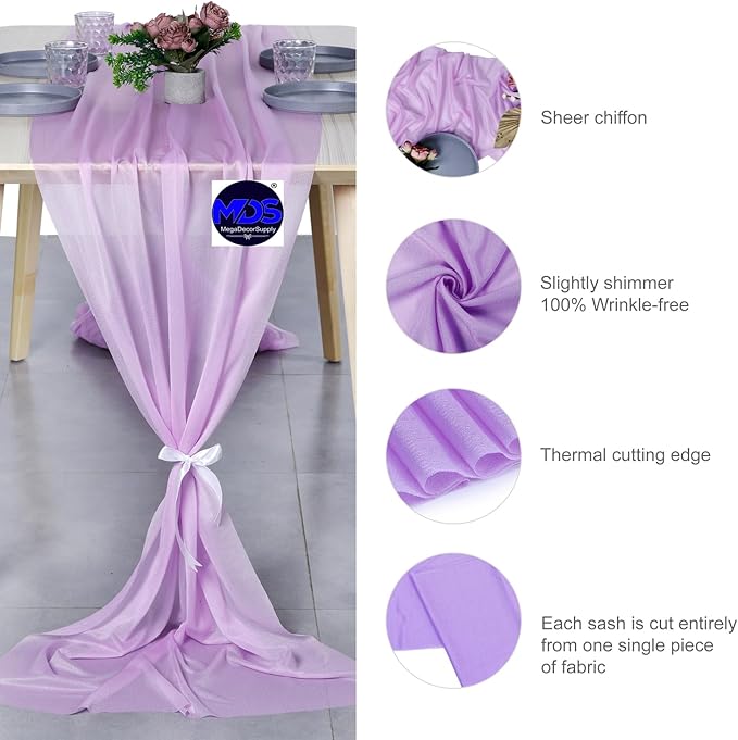 MDS 25 Pack 10ft Chiffon Table Runner 29 x 120 Inches Sheer Wedding Runner Romantic Rustic Table Runner for Wedding Decorations, Birthday Parties, Bridal Shower Party Arch Decor - Orchid