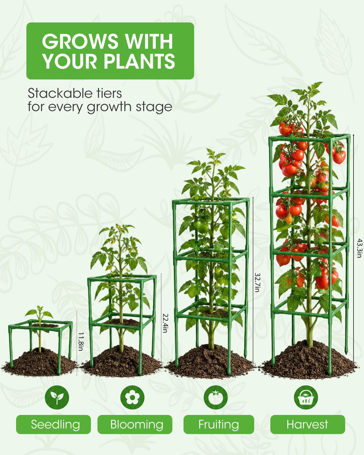 MQHUAYU 3 Pack Tomato Cages,Square Tomato Plant Stakes Support Cages Trellis for Garden Climbing Vegetables Flowers Fruits,Extra Bold