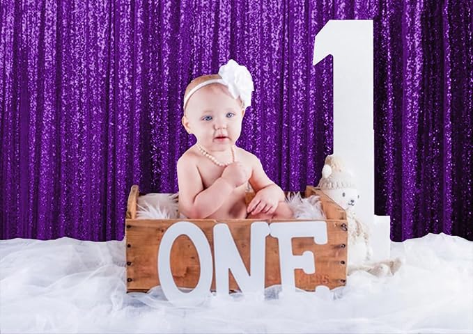 ShinyBeauty 4x10ft Purple Sequin Photo Backdrop - Glitter Background for Photography Studio, Christmas Party Decor, Stage Wall Drapes & Event Celebrations
