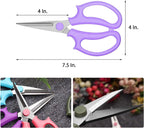 Leize Flower Scissors, Premium Thickened Stainless Steel Floral Shears, Strong Pruner for Flowers, Branches and Leaves (Purple Slender)