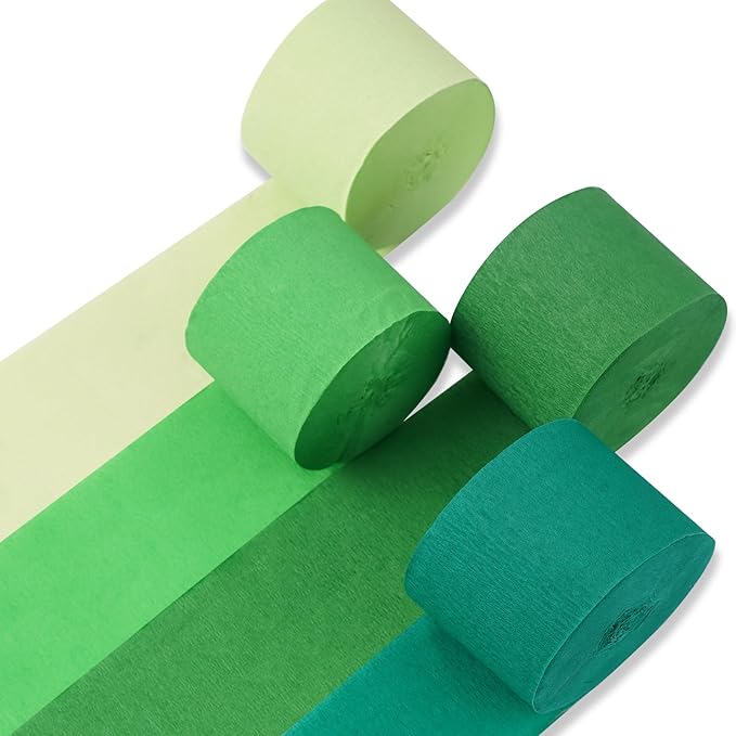 PartyWoo Green Crepe Paper Streamers 4 Rolls 328 ft Pack of Dark Light Pastel Lime Green Crepe Paper for Graduation Christmas Jungle Birthday Anniversary Party Decorations (1.8 Inch x 82 Ft/Roll)