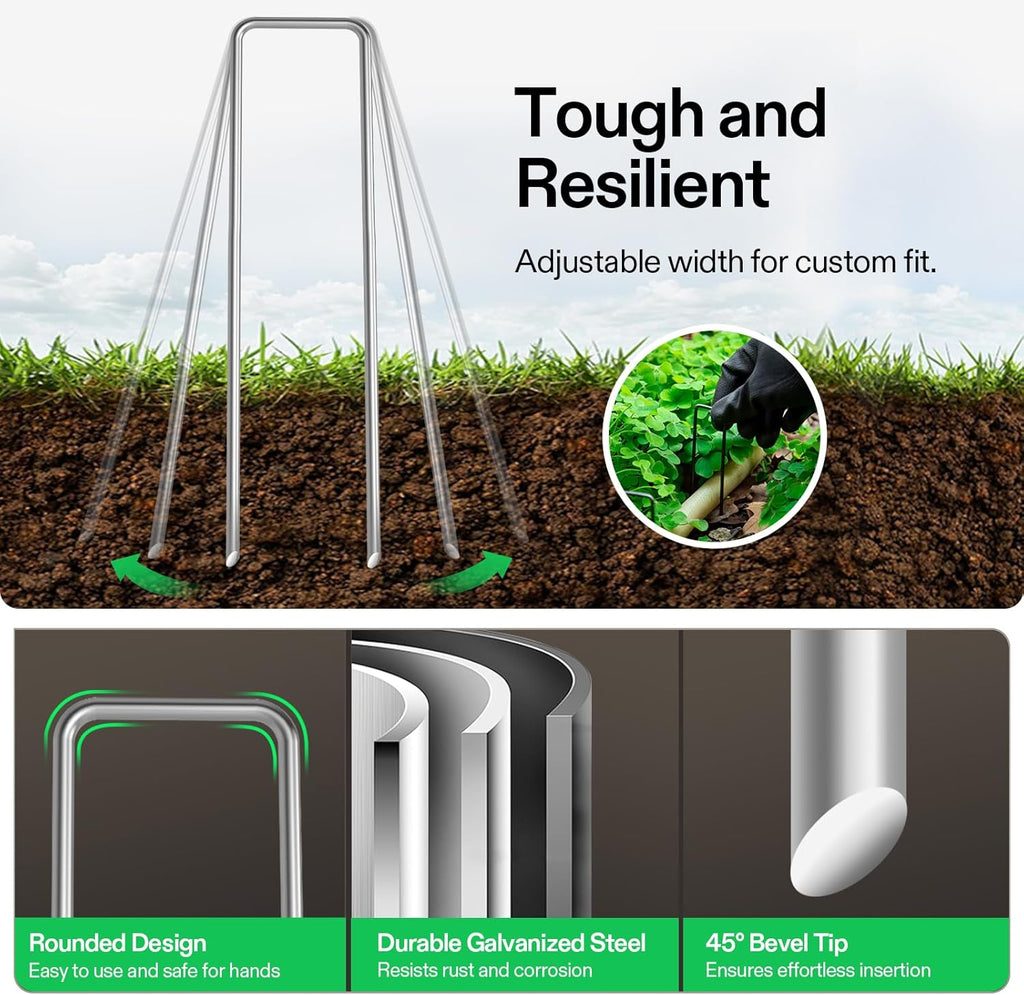 VIVOSUN 6 Inch 25-Pack Landscape Staples, Galvanized Steel Garden Stakes 11 Gauge U-Shaped Pins for Weed Barrier Fabric, Soaker Hose, Holding Fence