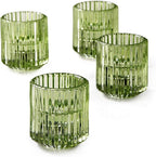 Serene Spaces Living Set of 4 Green Ribbed Glass Votive Holders, Perfect for Weddings and Home Décor, Measures 2.25" Tall and 2" Diameter