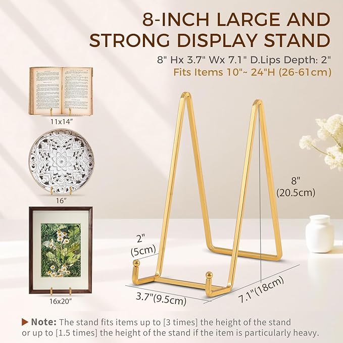 Plate Holder Easel Display Stand - 8 inch Metal Plate Stands for Display - Tabletop Picture Stand - Gold Iron Easels for Display Pictures | Photo Frames | Book | Decorative Plates | Plaque -2 Pack