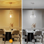 WUZUPS Chandelier Rustic Farmhouse Industrial Round Ceiling Pendant LED Light Fixture with Clear Glass Shades for Dining Room Kitchen Island Foyer Entryway, H 13" x W 10", E26 Base, Brushed Nickel