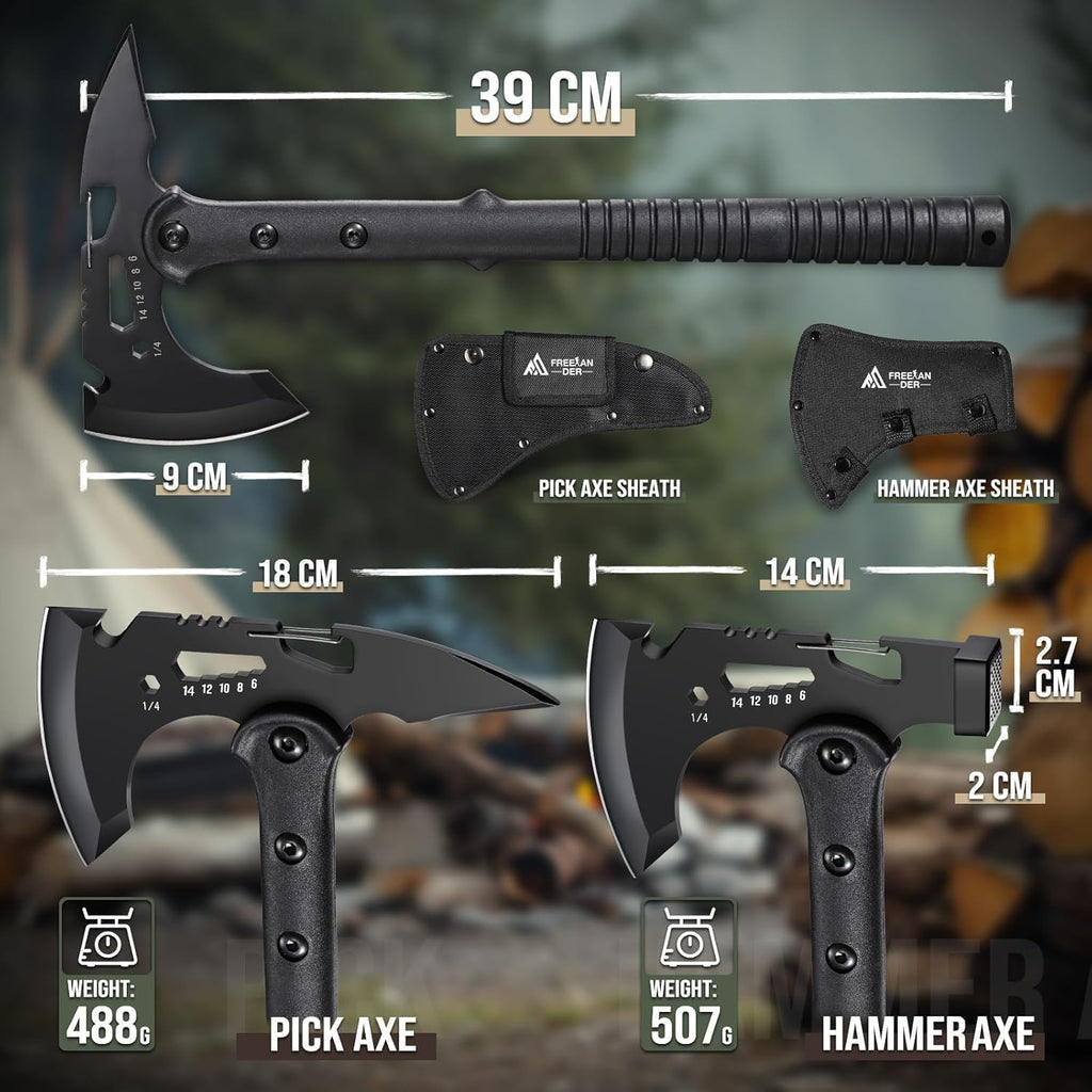 Freelander Tactical Axe 2 Pack, Sharp Tomahawk with Sheath, Portable Tomahawk with Clip and Bottle Opener, Durable Survival Hatchet for Emergency, Hiking and Camping