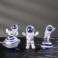 Blue Astronaut Statues Set of 3, Outer Space Theme Figurines Planet Nursery Classroom Bedroom Decor Cake Toppers