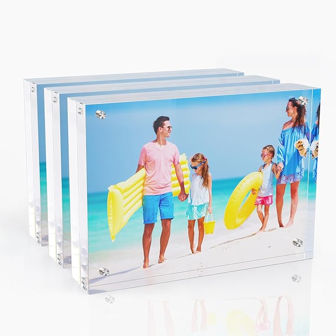 5x7 Inches Acrylic Picture Frames 3 Pack, Double Sided Magnetic Photo Frames,Free Standing on Desk or Table Clear Picture Frames