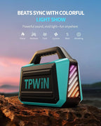 Powerful 80W Outdoor Bluetooth Speaker: IPX6 Waterproof, Rugged, 20H Playtime, Deep Bass, Lightshow, TWS, BT 5.3 Wireless, Portable for Travel Hiking Camping Beach Pool - Teal