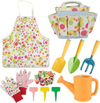 Kids Gardening Set, Kids Gardening Tools with Watering Can, Shovel, Rake, Gloves, Waterproof Apron and Storage Bag, Children Garden Tool for Boys Girls Age 3 4 5 6 7 8