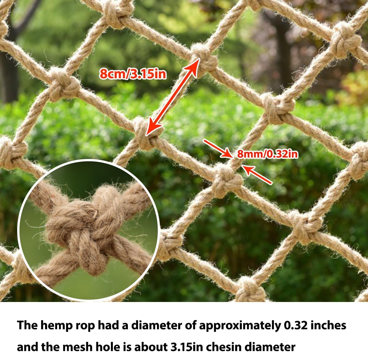 Natural Jute Hemp Rope Net,8mm Thick Safety Anti-Fall for Children Pet,Balcony Stairs Garden Playground Protection Net,Indoor & Outdoor Decor (Size:2M*2M(6.5FT*6.5FT))