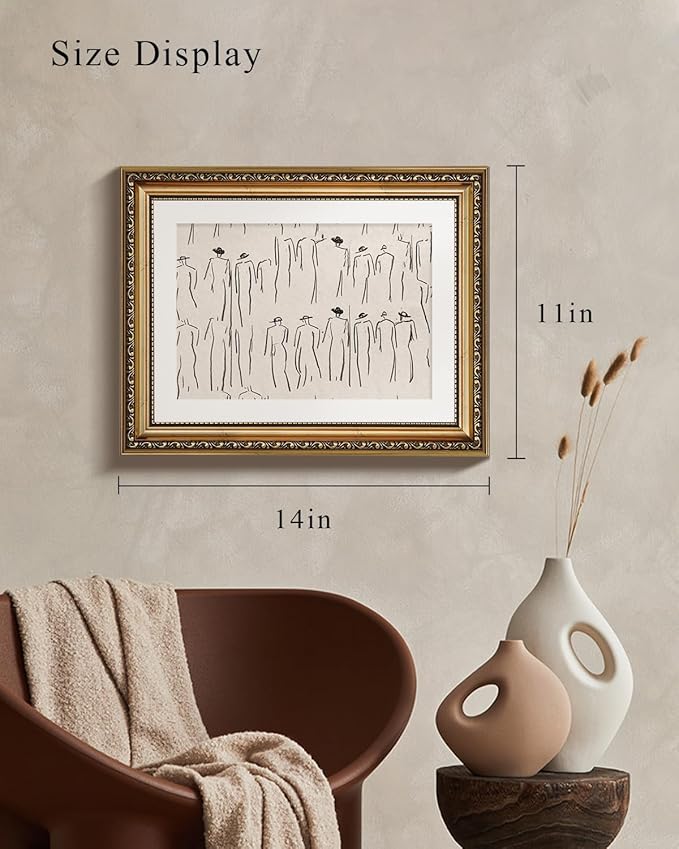 VIYYIEA Gold Framed Wall Art Canvas Print Home Decor Abstract Wall Art Room Decor Minimalist Portrait Artwork Shelf Decorations Vintage Bathroom Prints Line-Drawn Pictures Farmhouse Office 11x14in
