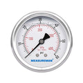 MEASUREMAN 2-1/2inch Dial Size, Liquid Filled Pressure Gauge, 0-60psi/400kpa, 304 Stainless Steel Case, 1/4inchNPT Back Mount
