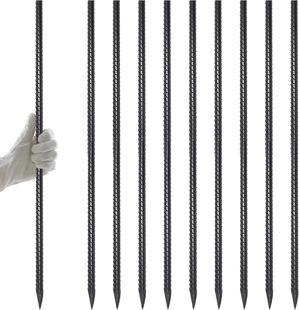 AAGUT 40" Rebar Stakes 1/2" 10 Pcs, Straight Ground Stakes Heavy Duty Landscpe Timber Spikes with Chisel Point End for Cement, Concrete Form, Plant Support, Black