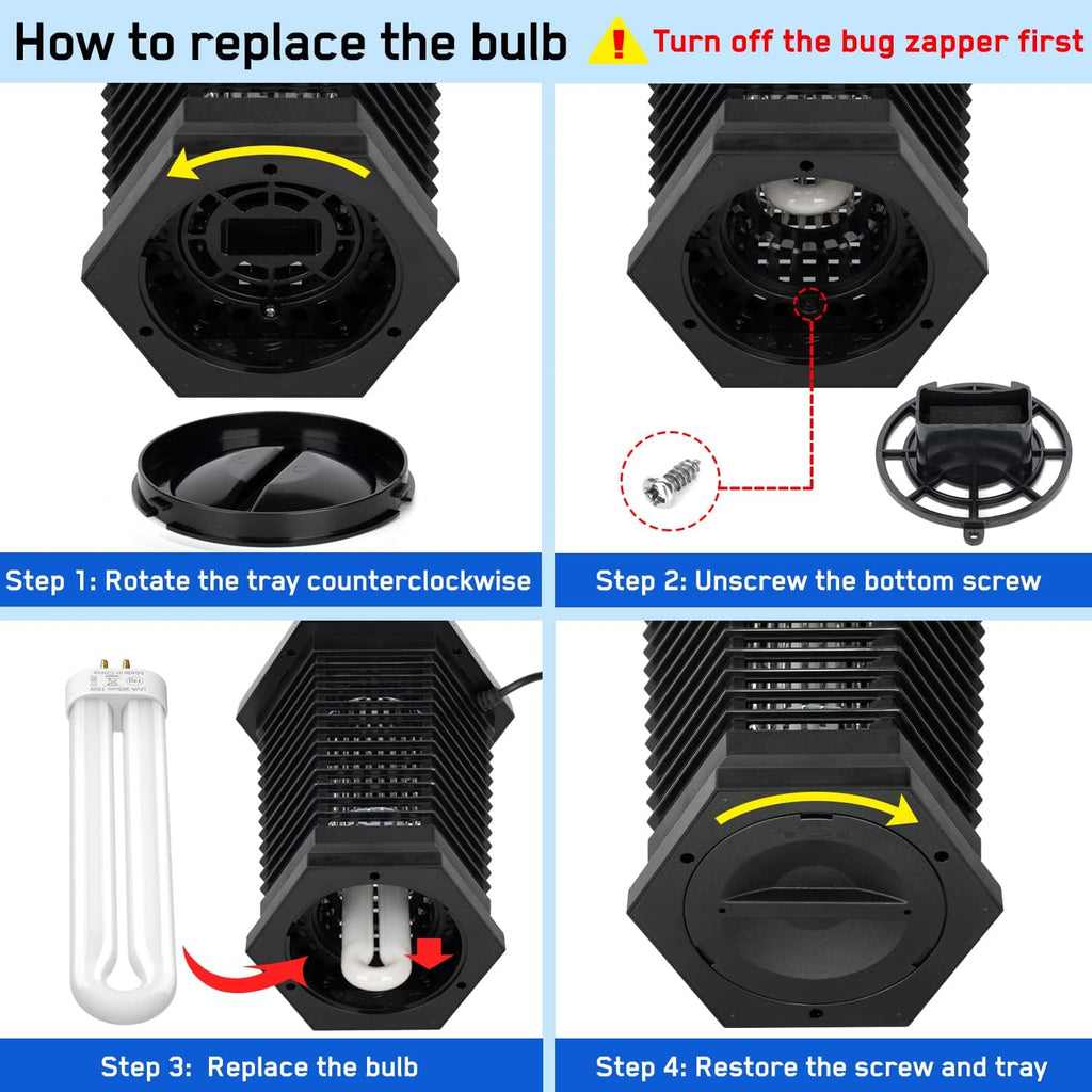 GOOTOP Replacement Bulb for Zap T6 Pro, K15, T9,X3 Bug Zapper, 15W, 4-Pin Base, U-Tube Bulb Twin Tube Bulb