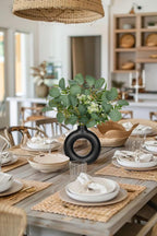 Artificial Eucalyptus Stems in Ceramic Vase 14.23" Fake Eucalyptus Plant Decor Black Donut Vase with Greenery Centerpiece Table Decorations Small Faux Green Plant for Home Farmhouse Wedding Table