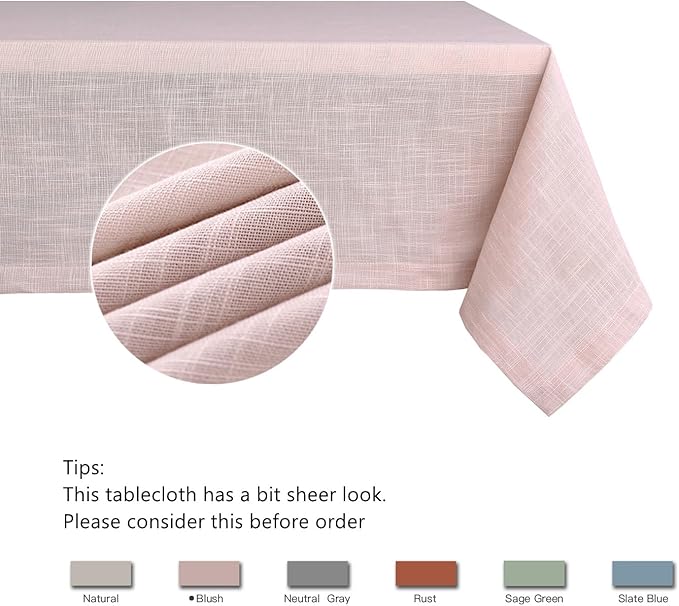 maxmill Lux Faux Linen Table Cloth with Slubby Texture Wrinkle Resistant Anti-Shrink Soft Tablecloth for Kitchen Dining Tabletop for Buffet Banquet Parties Rectangle 60 x 140 Inch Blush