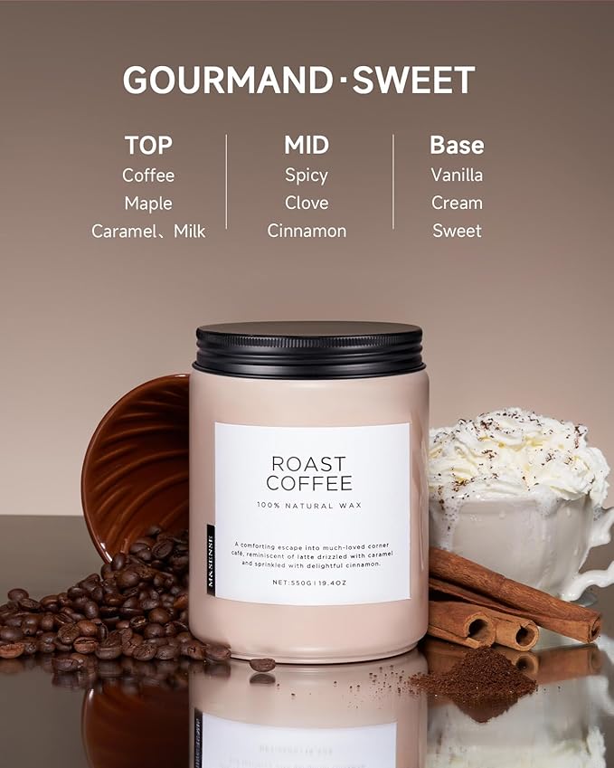 M&SENSE Coffee Candles Scented Strong, 2 Wick Jar Candle 19.4oz, 110 Hours Burning Time, Organic Natural Soy Wax Candle for Bedroom Kitchen Home Decor, Housewarming Gift for Men and Women