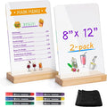 SELEAD Acrylic Clear Board Bar Sign - 2 Pack 8x12 Inch DIY Words Sign Board with Wooden Stand, Tabletop Double-Sided Menu Message Note Board for Business, Wedding, Events