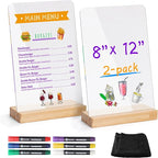 SELEAD Acrylic Clear Board Bar Sign - 2 Pack 8x12 Inch DIY Words Sign Board with Wooden Stand, Tabletop Double-Sided Menu Message Note Board for Business, Wedding, Events