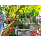 Vertical Garden Planter 4 Tier Stackable System 16 Plants, Space Saving Herb, Strawberry & Food Crop Planter with Center Support Hole for Indoor Outdoor Gardening (4, Stone, Small)