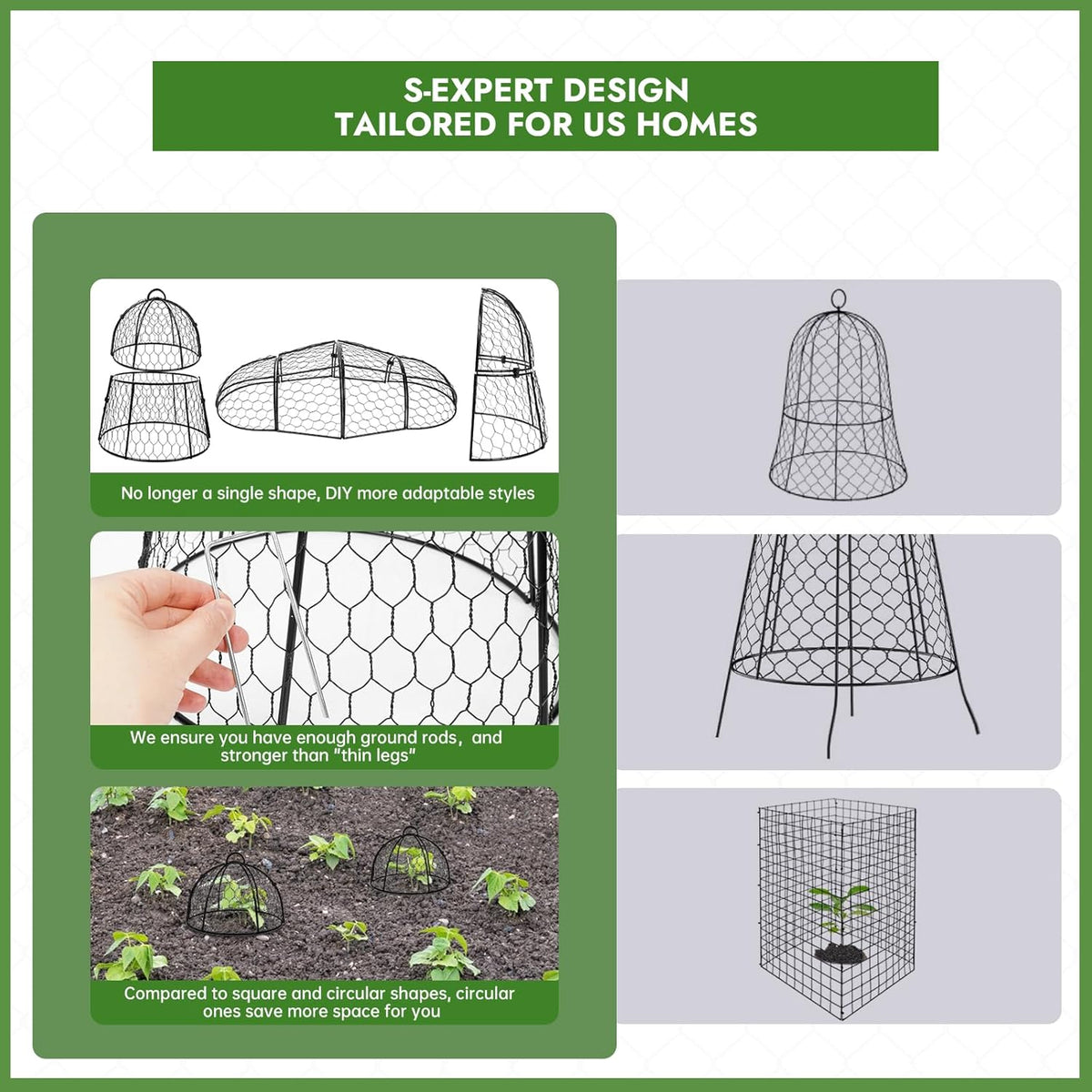 Decoroca 4 PCS Garden Cloches for Plants - Chicken Wire Plant Protectors from Animals, Outdoor Plant Cages to Keep Squirrels, Rabbits & Birds Out of Vegetable - DIY in 5 Forms - Sturdy Anti-Rust Dome