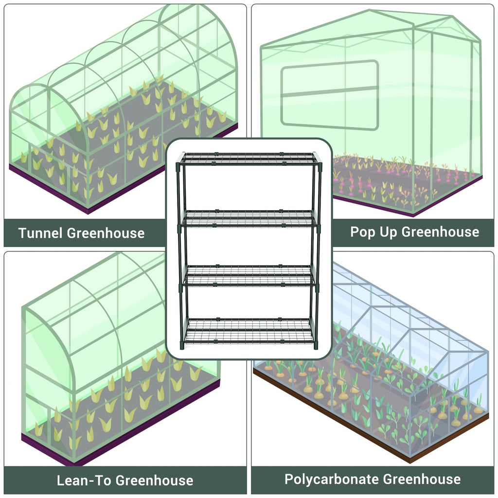 Ohuhu Plant Greenhouse Shelves 4 Tier 2 Pack Extra-Wide Stable Green House Shelving for Outdoor, 31x18x42 Inch Portable Rustproof Metal Shelf Plant Stand Rack Greenhouse Accessories