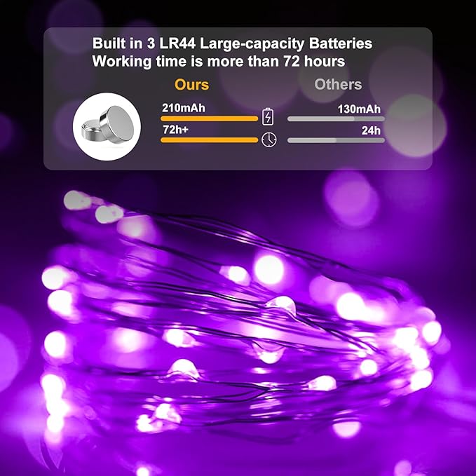 pozzolanas 24 Pack 7ft Waterproof LED Fairy Lights - Battery Operated String Lights with 20 LEDs for Home, Mason Jar, Party, Wedding, Halloween, Christmas Decorations (12 Multicolor & 12 Purple)