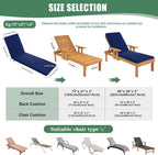 Chaise Lounge Cushions Outdoor Set of 2 - Waterproof and Fade Resistant Sun Lounger Replacement Cushions - Patio Lounger Pads with Removable Cover for Pool, Deck, 80 x 26 x 3 Inch, Navy