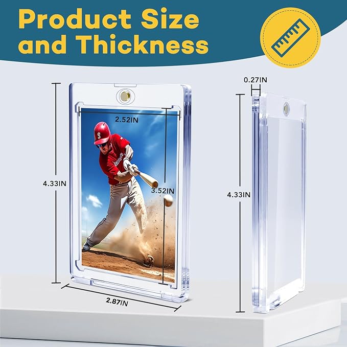 60ct Magnetic Card Holders, 35pt One Touch Card Holder, U-V Protection Hard Plastic Case for Trading Cards, Display Case for Sports, Baseball, Football, Game Cards