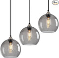 Light Grey Glass Pendant Lights Kitchen Island Lighting Globe Pendant Light Fixtures Modern Pendant Lighting for Bedroom Living Dining Room Light Fixture (7.87 in, 3 Pack)