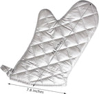 Silver Oven Mitts,Quilted Cotton Lining 13 Inch Oven Gloves,Heat Resistant for Kitchen Cooking,Grilling,Backing,Set of 2