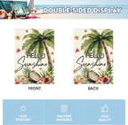 AVOIN colorlife Summer Tropical Palm Tree House Flag 28x40 Inch Double Sided Outside, Hello Sunshine Seasonal Burlap Yard Outdoor Decoration
