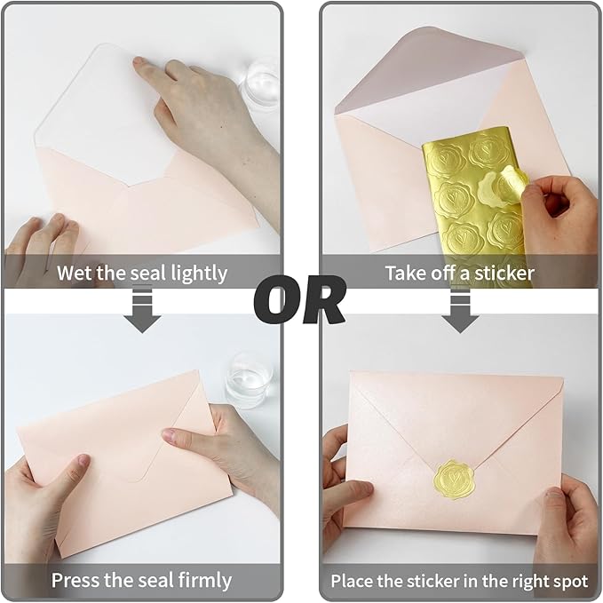 50 PCS Pearl Pink A7 Envelopes with Stickers, Shimmering 5x7 Envelopes for Invitations, Great for Wedding Invitation Cards, Birthday RSVP, Graduation, Baby Shower 5.25 x 7.25 inches