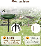 Garbuildman Upgraded 5-Prong Base Bird Bath with Metal Stake, Detachable Decoration Bowl Spa & Freestanding Birdfeeder for Outdoor Garden, Oval Style, Green