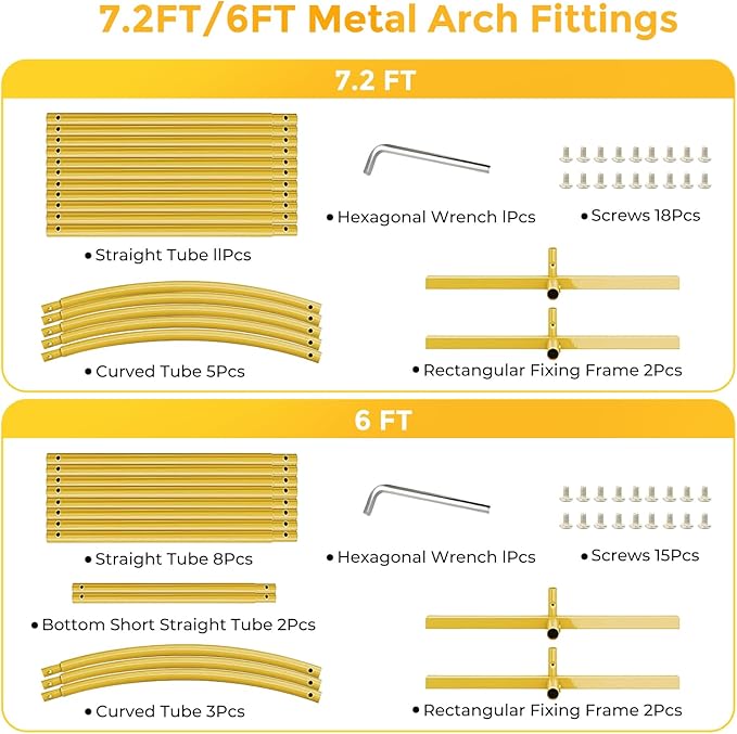Metal Arch Backdrop Stand, 7.2FT+6FT Wedding Arch Frame, Gold Wedding Arch Backdrop Stand Set of 2, Balloon Arch Backdrop for Wedding Birthday Party Baby Shower Graduation Ceremony Decor