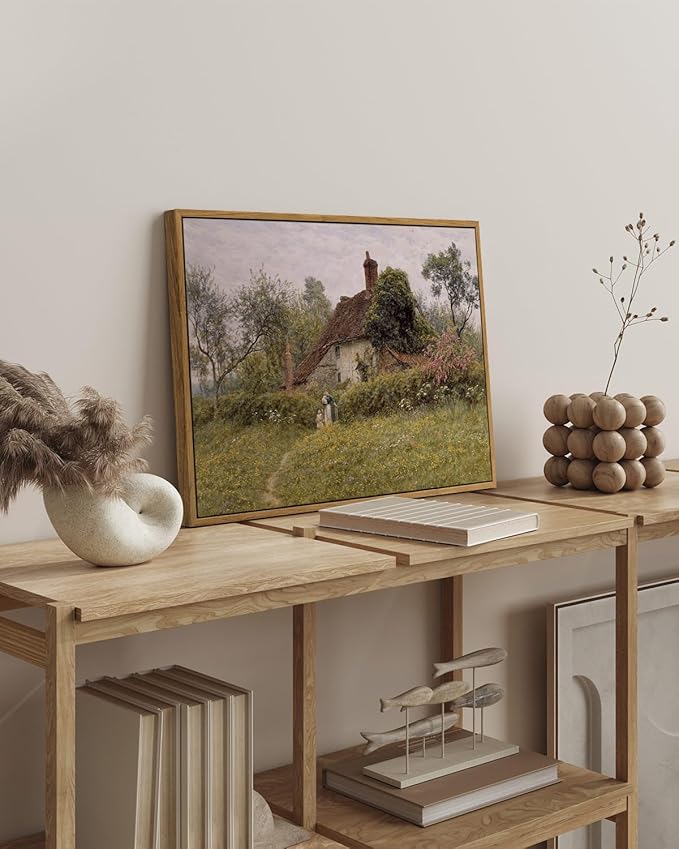 InSimSea Framed Canvas Wall Art Vintage Decor, Old Cottages Countryside Landscape Large Canvas Wall Art, Rustic Farmhouse Wall Decor for Bedroom Living Room Bathroom, 16"x24"