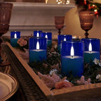12Pack Flickering Flameless LED Candles with Timer, Battery Powered - Small Pillar & Votive, Acrylic Made, Blue (2"X3")