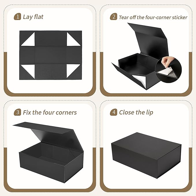 Rinrda 5 Pack Large Black Gift Box,13.75"x9"x4.5", Gift Boxes with Magnetic Lids for Presents Closure Gift Packing for Birthday,Christmas, Halloween,Wedding,Bridal Gifts,Mother's Day Gift Packging