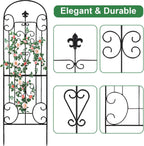 70"X18" Metal Garden Trellis for Climbing Plants, Climbing Plant Support, Heavy-Duty Steel Garden Trellis for Indoor & Outdoor Vines Plant Rose Vegetable Support Black (2, Pattern-C)