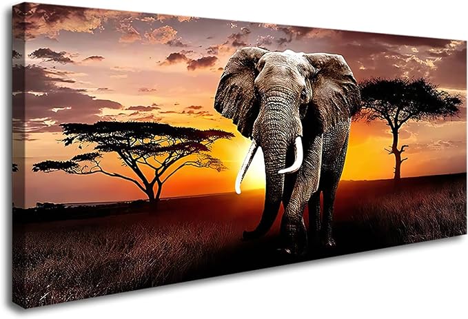 XXMWallArt FC3062 Canvas Wall Art Elephant Picture African Wild Animals Artwork Painting Print for Living Room Bedroom Kitchen Home and Office Wall Decor