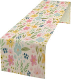 Floral Table Runner, Boho Style Watercolor Flower Green Leaf Plant Rectangle Table Decoration for Dining, Party, Holiday,13in（33cm） W * 60in（152cm） L