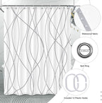 Punkray Grey and White Striped Polyester Shower Curtain for Bathroom with 8 Hooks, Weighted Hem, Waterproof Bath Accessories Hotel Style, 54 x 72