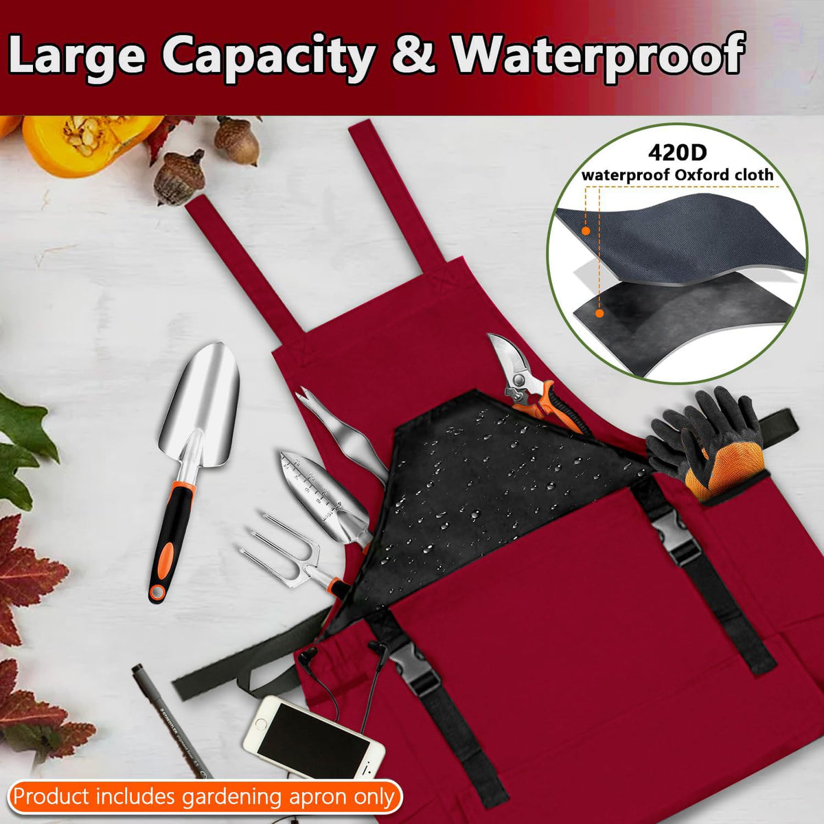 Tintsabo Gardening Apron, Harvest Apron Gardening Gifts for Men Gardening Apron with Pockets for Women, Red