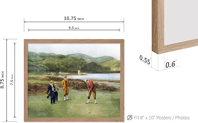 Poster Master The Putting Green Painting Poster - Golf Course Print - Golf Art - River Art - Sports Art - Landscape Art - Father's Day Art - Great Office or Living Room Decor, 8x10 Beige Framed